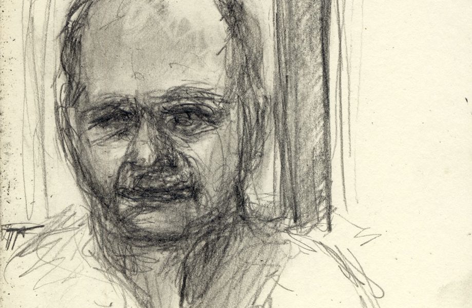 Porträt eines Mannes, Bleistiftskizze auf leicht vergilbtem Papier