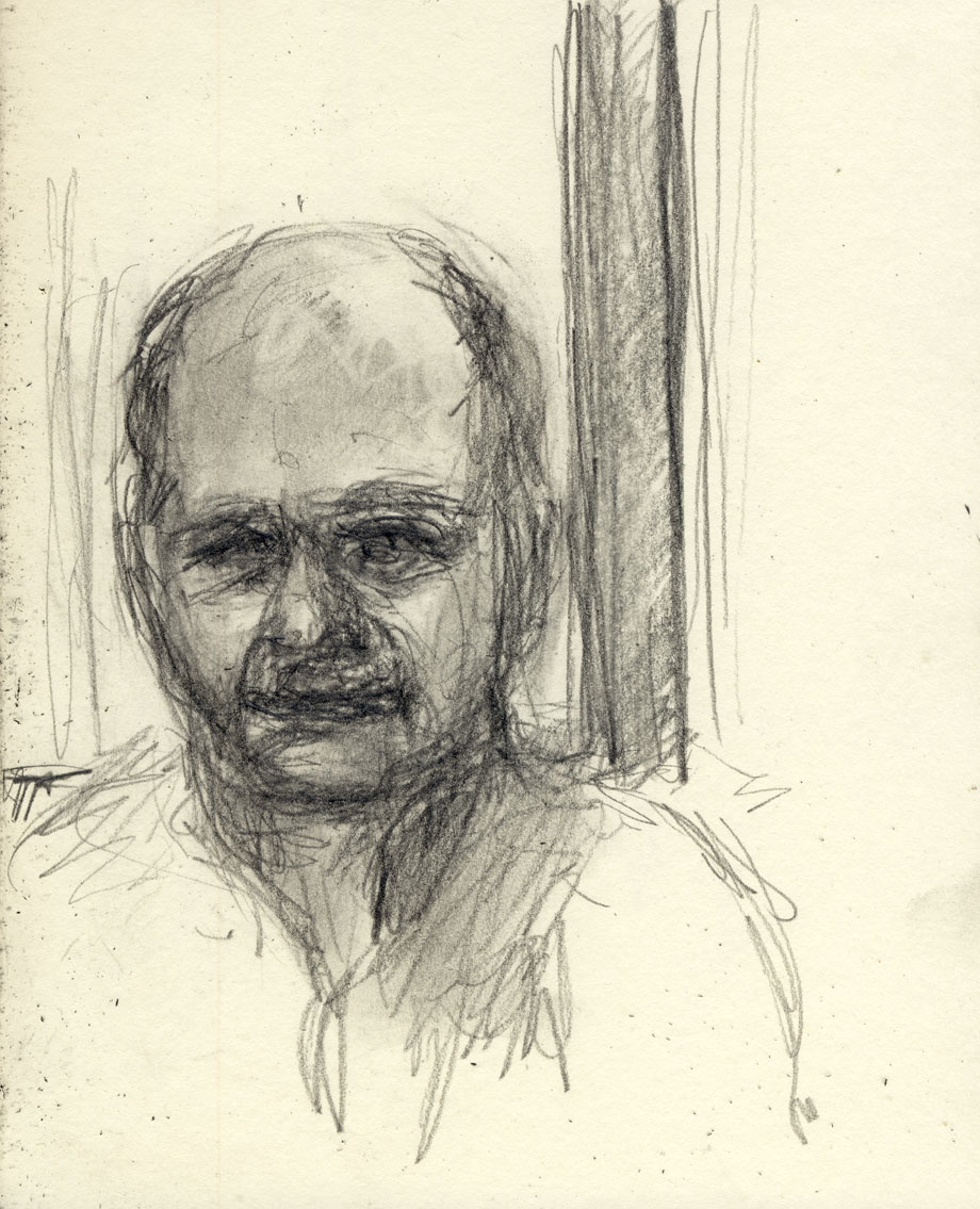 Porträt eines Mannes, Bleistiftskizze auf leicht vergilbtem Papier